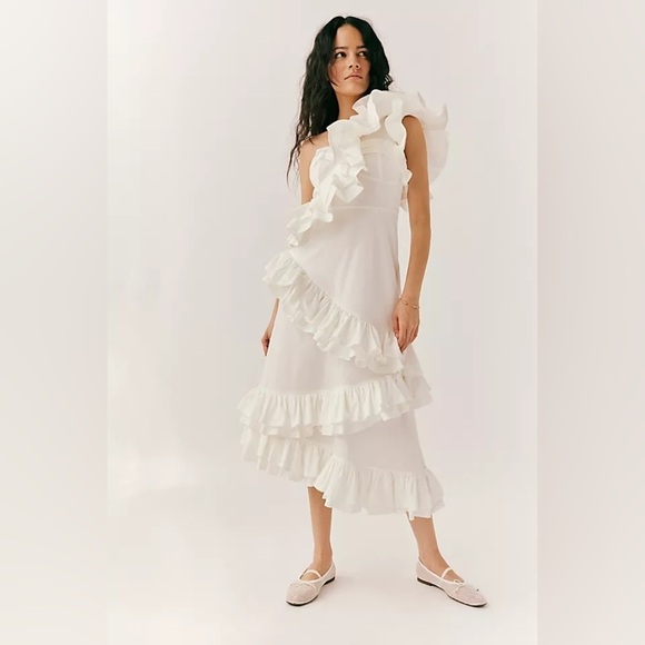 NWT CELIA B Ezili One-Shoulder Tiered Ruffle Dress White S - Picture 6 of 16